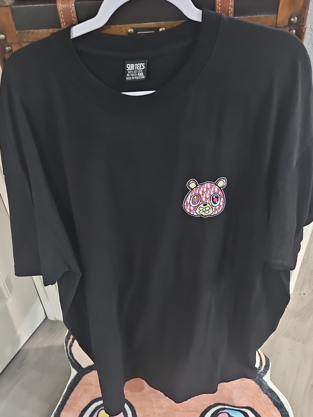 Black Graphic Tee with Lux Monogram Bear Patch